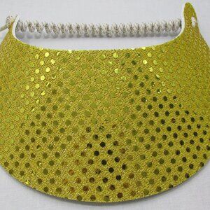Bright Gold Sequins Sun Visor Glitzy No Headache Spiral Lace 1 Size fits most